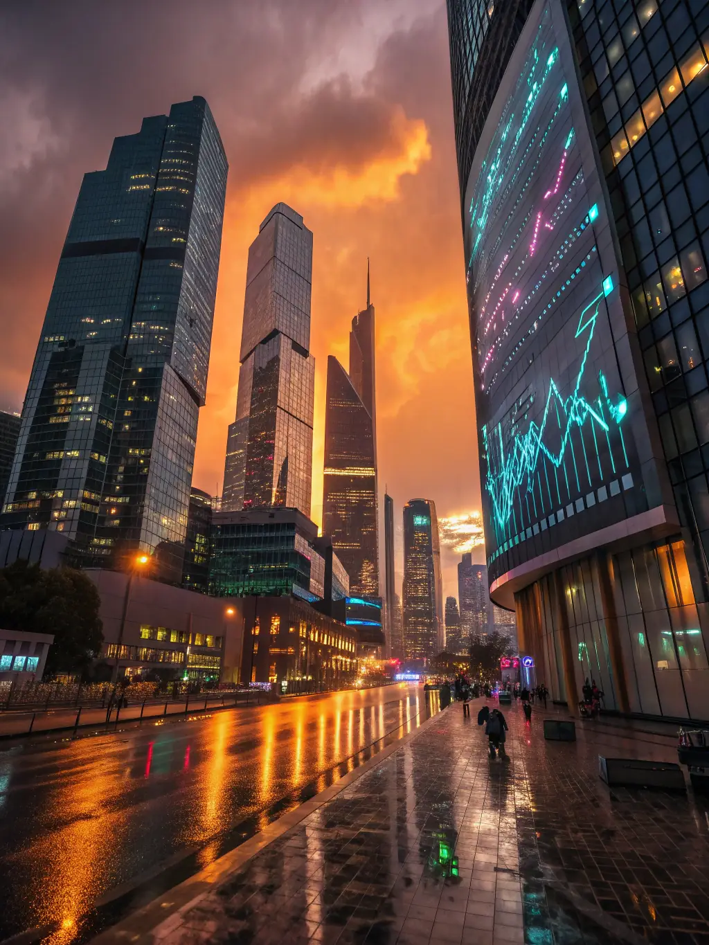 A still from an AI-generated action movie, featuring a futuristic cityscape and dynamic character poses, showcasing the high production value of Mahua Chuanju's AI films.