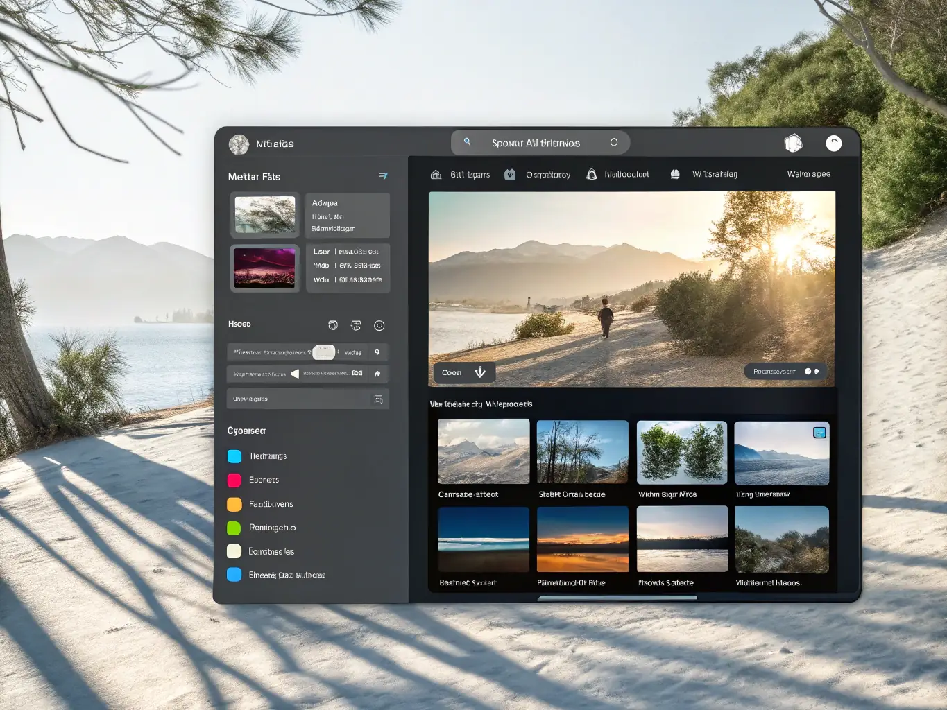 A vibrant image showcasing a user interface of an AI photo editing tool, with before-and-after examples of image enhancement, demonstrating the software's capabilities in improving image quality and visual appeal for video bloggers.