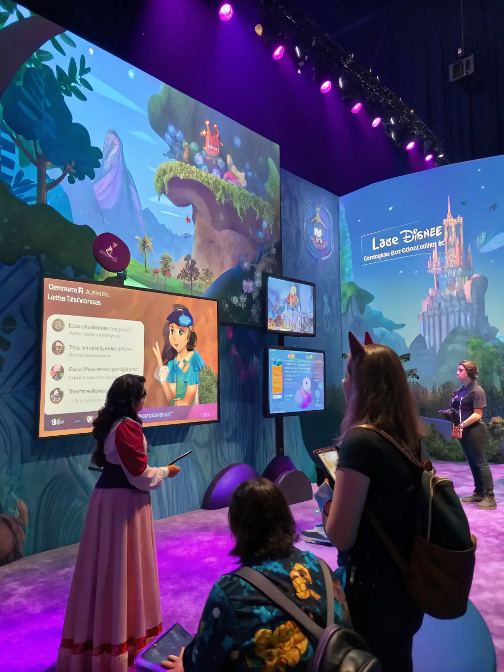 A vibrant image depicting users interacting within a virtual community space, showcasing avatars and shared viewing experiences of AI-generated films.