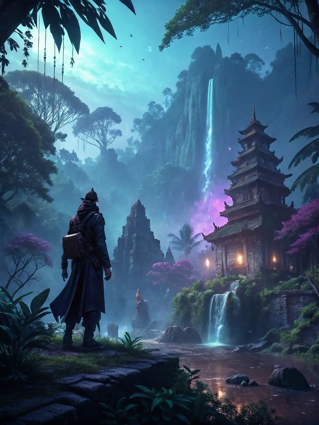 A still from an AI-generated short film depicting a traditional Chinese landscape with animated characters engaged in a puzzle-solving activity, showcasing the platform's ability to create visually appealing and engaging content.